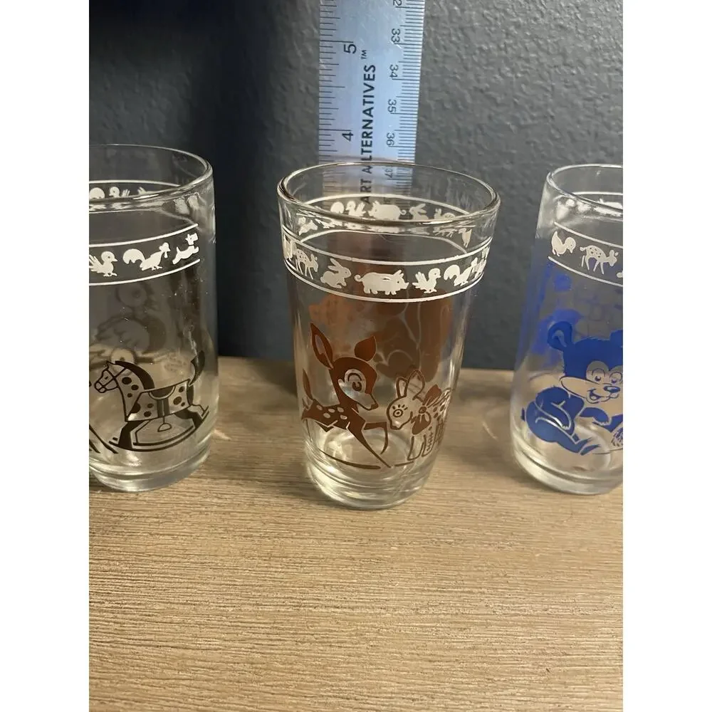 1956 Kraft Swanky Swigs Kiddie Kups Set 6 Hazel Atlas Animal Juice Glasses